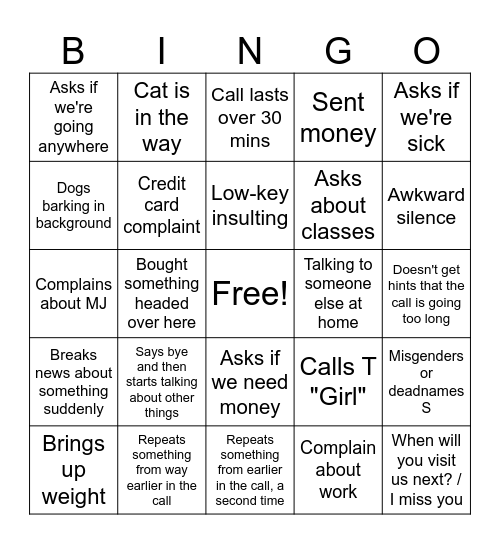 Call Bingo Card