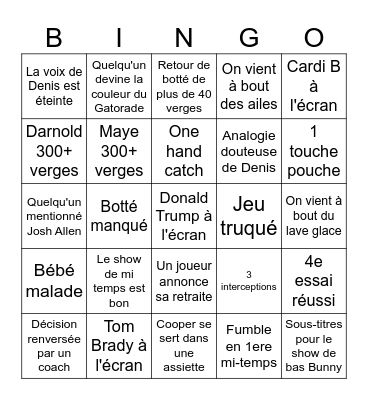 Super bowl 2026 Bingo Card