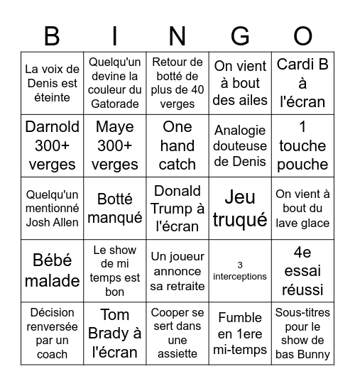 Super bowl 2026 Bingo Card