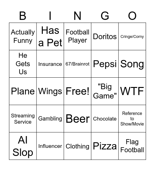 Super Bowl LX Commercial Bingo Card