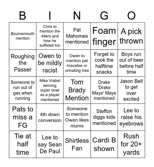 Tomo Bingo Card
