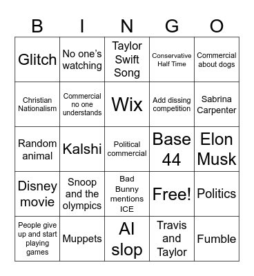 2026 Super Bowl Bingo Card