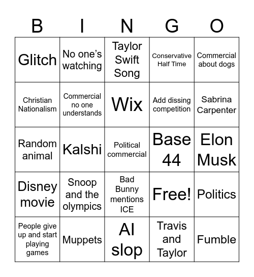 2026 Super Bowl Bingo Card