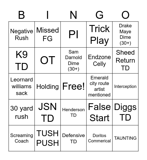 SUPERBOWL Bingo Card