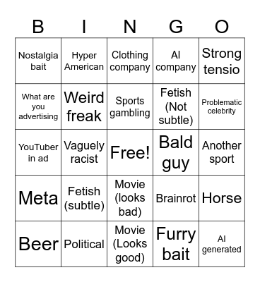 Superbowl Ad Bingo Card