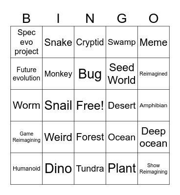 SpecEvo bingo Card