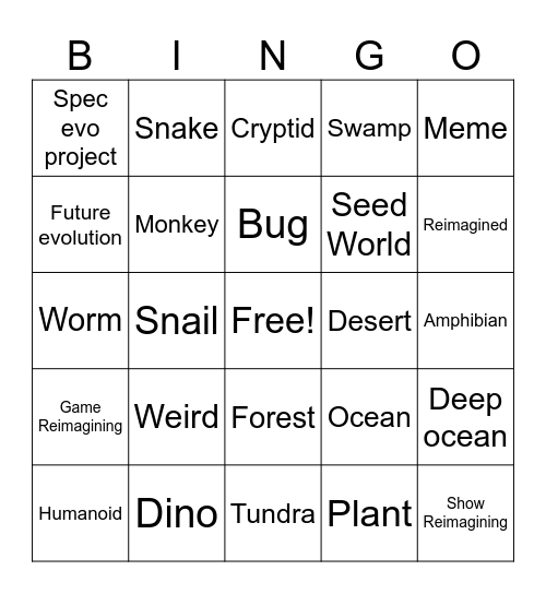 SpecEvo bingo Card