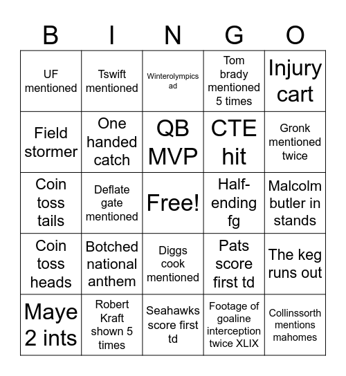 Super Bowl 59 Bingo Card