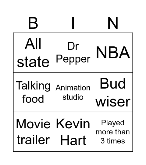Commercial Bingo Card