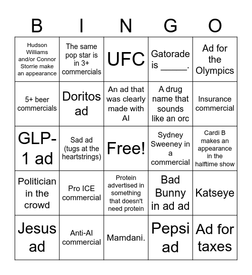 BUNNY BOWL Bingo Card