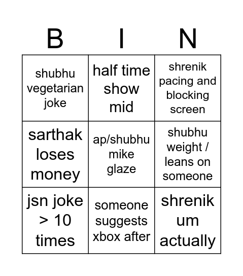 Untitled Bingo Card