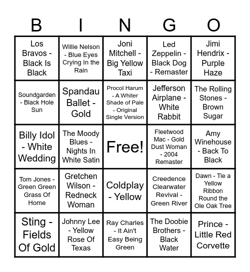 Colour Your world Bingo Card