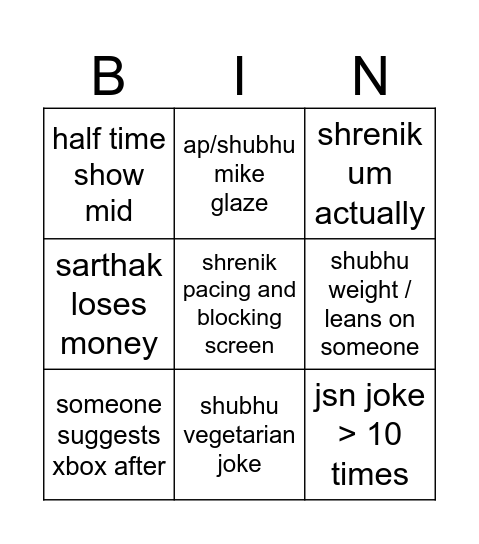 Untitled Bingo Card