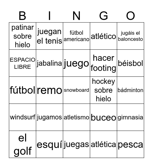 LOS DEPORTES y JUGAR Bingo Card