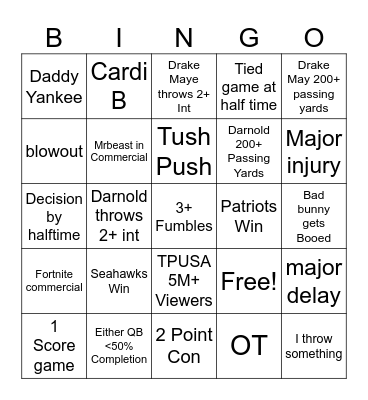 SUPERBOWL LX Bingo Card