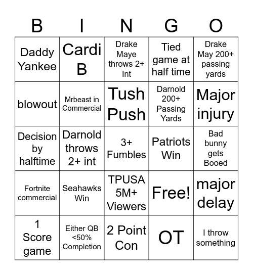 SUPERBOWL LX Bingo Card