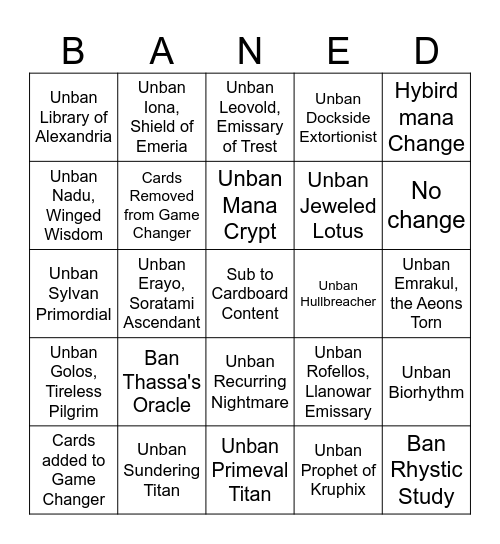 Commander Bingo Card