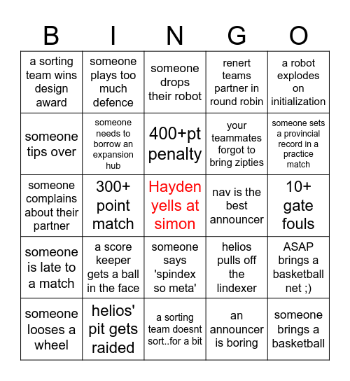 things that could happen at provs Bingo Card