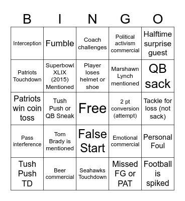 Super Bowl LX Bingo Card