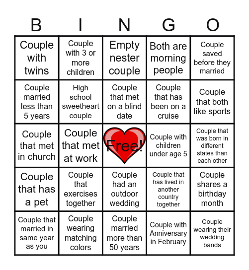 CABC Married Couples Bingo Card