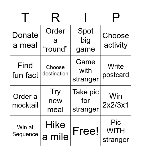 Train Adventure Bingo Card