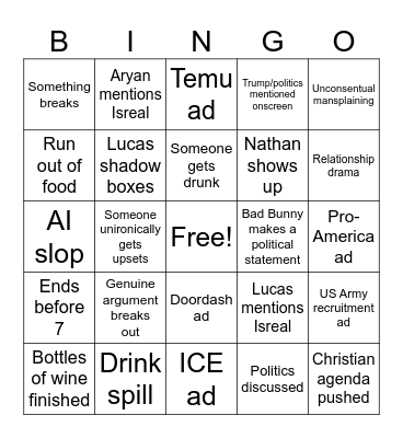 Superbowl Bingo Card
