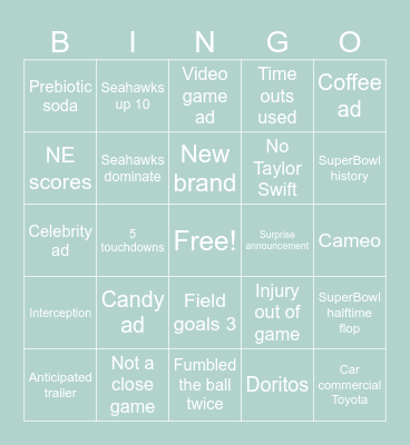 SuperBowl 2026 Bingo Card
