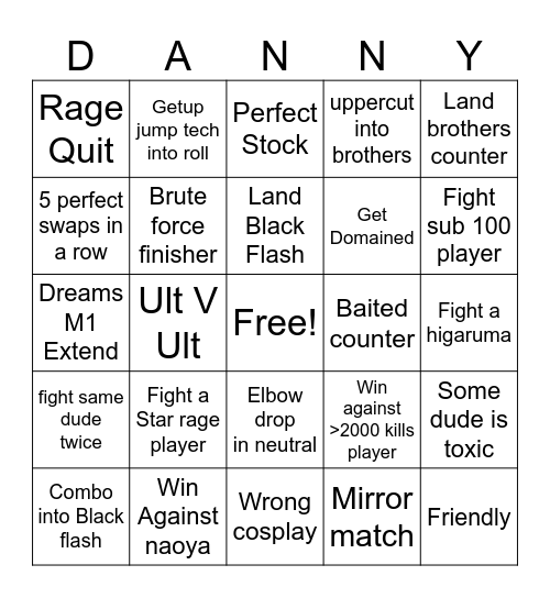 Daniel JJS 1v1s Todo bingo Card