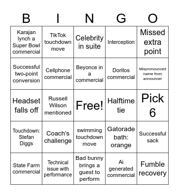 Super Bowl 60 BINGO Card