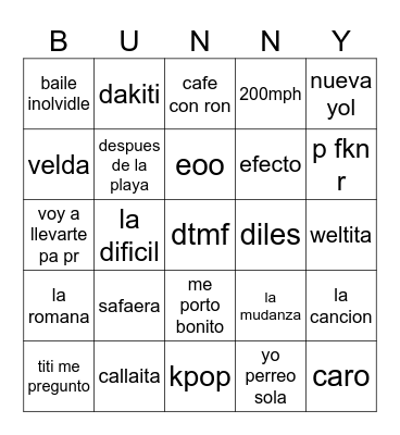 Badbunny superbowl Bingo Card