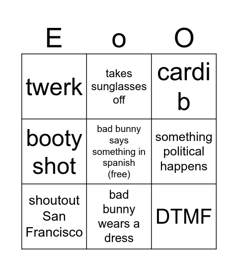 bad bunny bingo Card