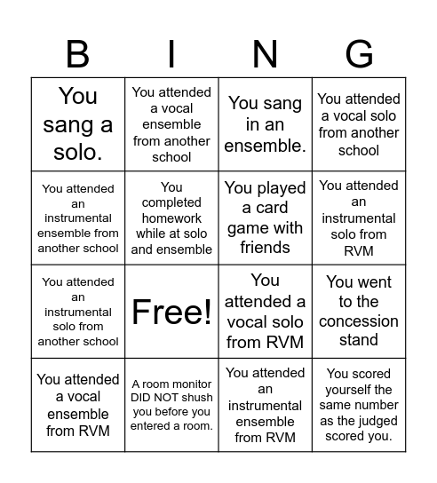 Solo and Ensemble Bingo Card