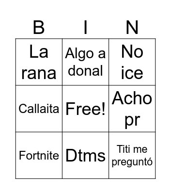 Untitled Bingo Card