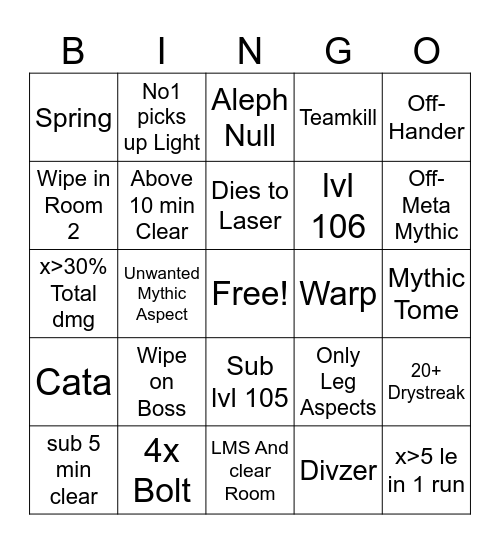 TNA Bs Bingo Card