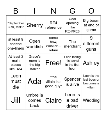 Resident Evil Requiem Bingo Card