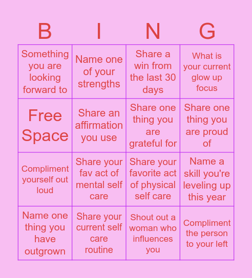 Self Love Bingo Card