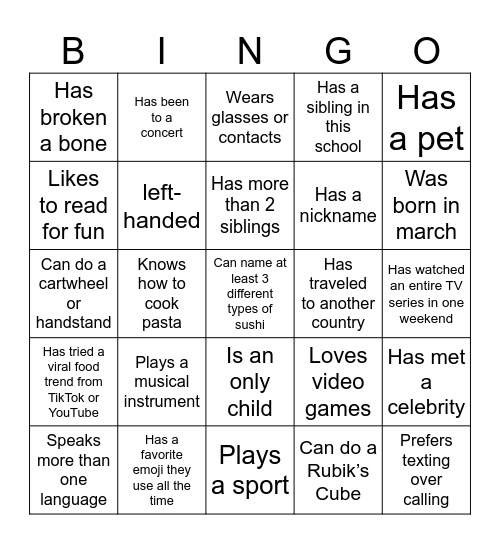 Untitled Bingo Card