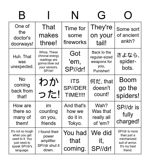 Peni Parker bingo Card