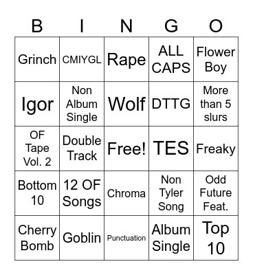 Tyler Bingo Card
