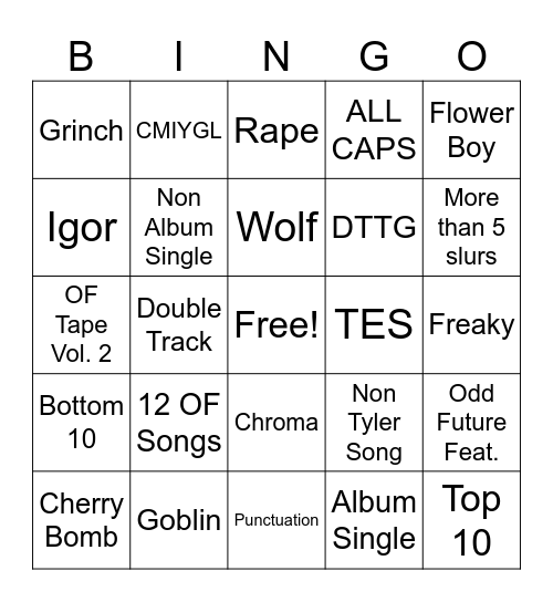 Tyler Bingo Card