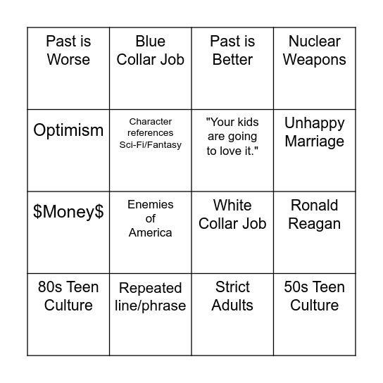 Back to the Future Bingo Card