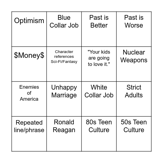 Back to the Future Bingo Card