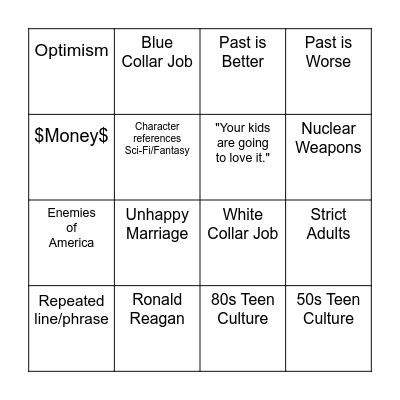 Back to the Future Bingo Card