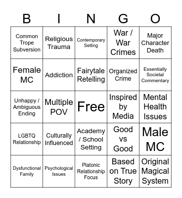 Writers Bingo Card