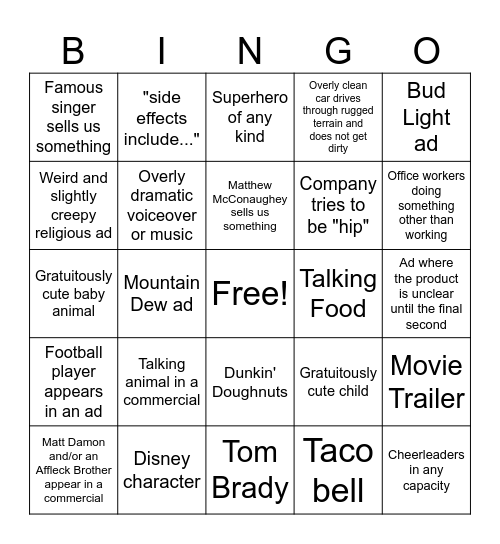 Superbowl 2026!!! Bingo Card