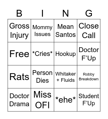 The Pitt Bingo Card
