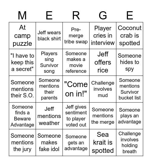 Survivor 50 - Season-Long Cards Bingo Card