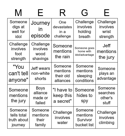 Survivor 50 Bingo Card