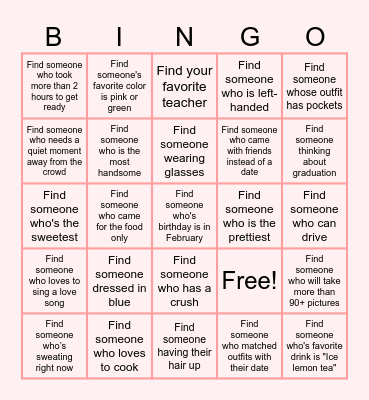 Valentines Banquet BINGO Card