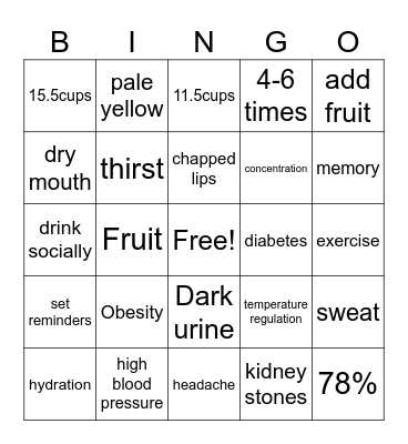 Hydration Bingo Card